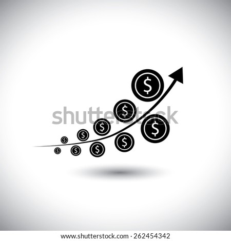 graph with dollar coins showing high growth - vector icon. this also represents money market, currency trends, investment profitability, asset multiplication
