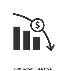 graph with dollar decline icon on white. Vector