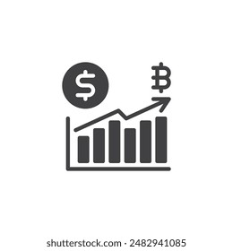 Graph with a dollar sign and cryptocurrency vector icon. filled flat sign for mobile concept and web design. Crypto Market Cap glyph icon. Symbol, logo illustration. Vector graphics