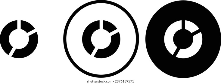 graph donut icon black outline for web site design 
and mobile dark mode apps 
Vector illustration on a white background