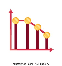 gráfico abajo flecha dinero mercado de valores crónico ilustración vectorial icono aislado