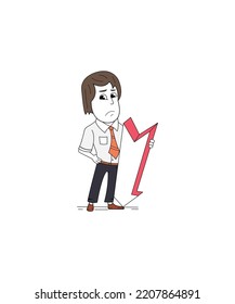 Graph down. Crying businessman vector isolated on white background. corroborate man vector isolated. 