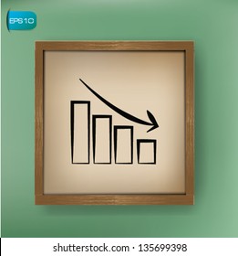 Graph down drawing sign on blackboard background,vector