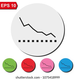 Graph down flat round colorful vector icon.
