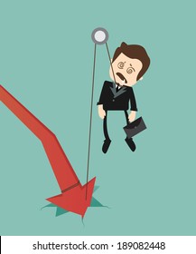 graph down , hanged businessman