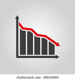 The graph down icon. Chart below and loss, reduction symbol. Flat Vector illustration