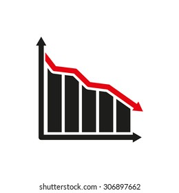 The graph down icon. Chart below and loss, reduction symbol. Flat Vector illustration