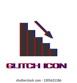 Graph down icon flat. Simple pictogram - Glitch effect. Vector illustration symbol