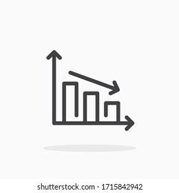 Graph down icon in line style. For your design, logo. Vector illustration. Editable Stroke.
