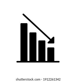 Graph down, reduce progress glyph icon. Simple solid style efficiency decrease graphic, finance chart, abstract graph, trend vector illustration. Arrow below, bankrupt. EPS 10