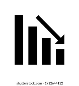 Graph down, reduce progress glyph icon. Simple solid style efficiency decrease graphic, finance chart, abstract graph, trend vector illustration. Arrow below, bankrupt. EPS 10