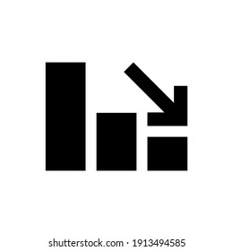 Graph down, reduce progress glyph icon. Simple solid style efficiency decrease graphic, finance chart, abstract graph, trend vector illustration. Arrow below, bankrupt. EPS 10