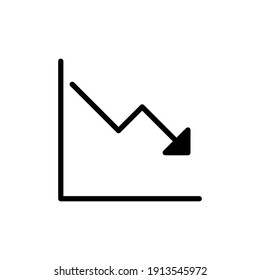 Graph down, reduce progress glyph icon. Simple solid style efficiency decrease graphic, finance chart, abstract graph, trend vector illustration. Arrow below, bankrupt. EPS 10