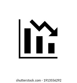 Graph down, reduce progress glyph icon. Simple solid style efficiency decrease graphic, finance chart, abstract graph, trend vector illustration. Arrow below, bankrupt. EPS 10