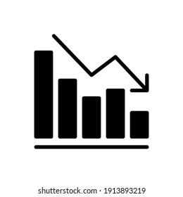 Graph down, reduce progress glyph icon. Simple solid style efficiency decrease graphic, finance chart, abstract graph, trend vector illustration. Arrow below, bankrupt. EPS 10