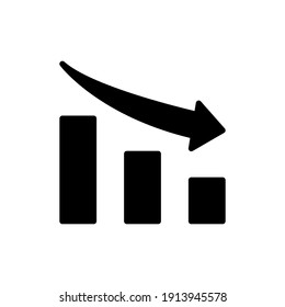 Graph down, reduce progress glyph icon. Simple solid style efficiency decrease graphic, finance chart, abstract graph, trend vector illustration. Arrow below, bankrupt. EPS 10