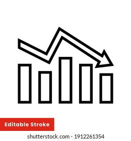 Graph down, reduce progress line icon. Simple outline style efficiency decrease graphic, finance chart, abstract graph, trend vector illustration. Arrow below, bankrupt. Editable stroke EPS 10