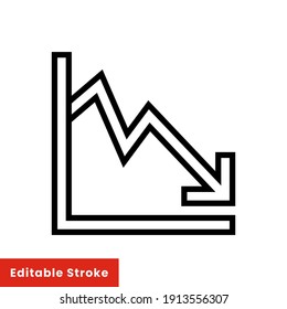 Graph down, reduce progress line icon. Simple outline style efficiency decrease graphic, finance chart, abstract graph, trend vector illustration. Arrow below, bankrupt. Editable stroke EPS 10