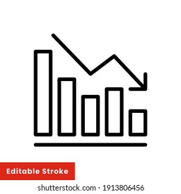 Graph Down, Reduce Progress Line Icon. Simple Outline Style Efficiency Decrease Graphic, Finance Chart, Abstract Graph, Trend Vector Illustration. Arrow Below, Bankrupt. Editable Stroke EPS 10