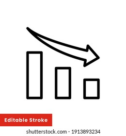 Graph down, reduce progress line icon. Simple outline style efficiency decrease graphic, finance chart, abstract graph, trend vector illustration. Arrow below, bankrupt. Editable stroke EPS 10