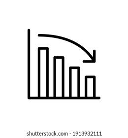 Graph Down, Reduce Progress Line Icon. Simple Outline Style Efficiency Decrease Graphic, Finance Chart, Trendy Abstract Graph Vector Illustration. Arrow Going Down, Bankrupt Concept. EPS 10