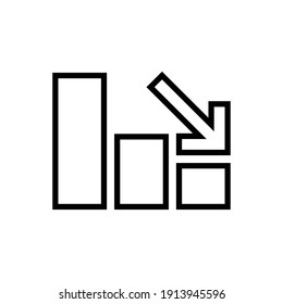 Graph down, reduce progress line icon. Simple outline style efficiency decrease graphic, finance chart, abstract graph, trend vector illustration. Arrow below, bankrupt. EPS 10