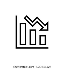 Graph down, reduce progress line icon. Simple outline style efficiency decrease graphic, finance chart, abstract graph, trend vector illustration. Arrow below, bankrupt. EPS 10