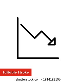 Graph down, reduce progress line icon. Simple outline style efficiency decrease graphic financial chart, abstract graph, trend vector illustration. Arrow below, bankrupt. Editable stroke EPS 10