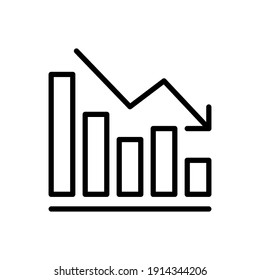 Graph down, reduce progress line icon. Simple outline style efficiency decrease graphic, finance chart, abstract graph, trend vector illustration. Arrow below, bankrupt. EPS 10