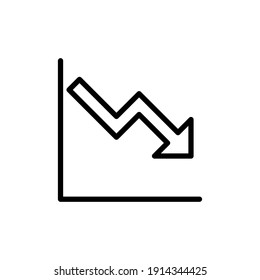 Graph down, reduce progress line icon. Simple outline style efficiency decrease graphic, finance chart, abstract graph, trend vector illustration. Arrow below, bankrupt. EPS 10