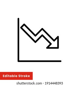 Graph Down, Reduce Progress Line Icon. Simple Outline Style Efficiency Decrease Graphic, Finance Chart, Abstract Graph, Trend Vector Illustration. Arrow Below, Bankrupt. Editable Stroke EPS 10