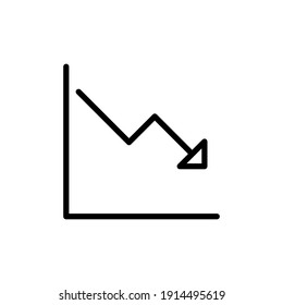 Graph down, reduce progress line icon. Simple outline style efficiency decrease graphic, finance chart, abstract graph, trend vector illustration. Arrow below, bankrupt. EPS 10