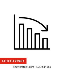 Graph Down, Reduce Progress Line Icon. Simple Outline Style Efficiency Decrease Graphic, Finance Chart, Abstract Graph, Trend Vector Illustration. Arrow Below, Bankrupt. Editable Stroke EPS 10