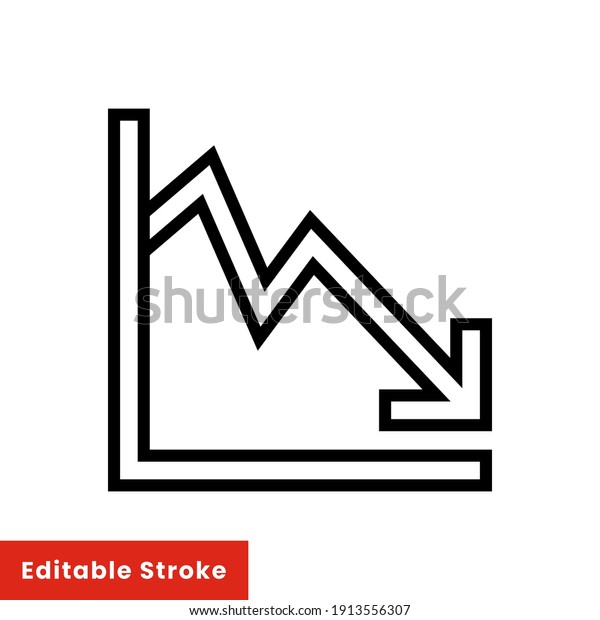 Graph down, reduce progress line icon. Simple outline\
style efficiency decrease graphic, finance chart, abstract graph,\
trend vector illustration. Arrow below, bankrupt. Editable stroke\
EPS 10