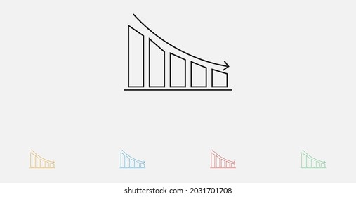 Graph down simple icon. decline of finance, banking. Decreasing graph vector icon. Chart below and loss, reduction symbol. Line icon. Set of colorful flat design icons
