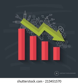 Graph down symbol design on blackboard background,clean vector