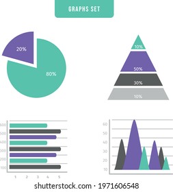 Graph element set UI kit designing progress pyramid growth infographic collection different diagram