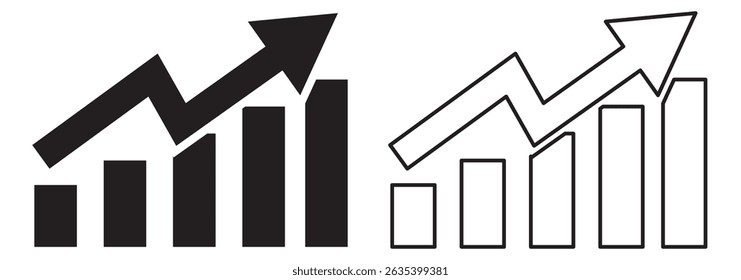 Graph enhancing and falling icon. Vector graph with black, green and red arrows. Graph with increase and decrease report.