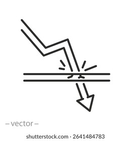 graph of the fall icon, financial downturn, bottoming out, crisis, collapse, falling arrow, chart, thin line symbol on white background, editable stroke vector illustration