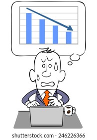 Graph and falling businessman and laptop