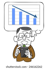 Graph and falling elderly businessman and smartphone