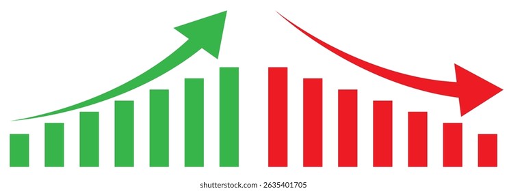 Graph Financial arrows up and down. Vector graph with black, green and red arrows. Graph with increase and decrease Report.  Vector illustration.