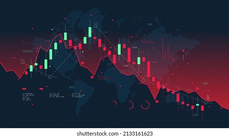 Graph of financial market analytics on the background of the world map, the fall and the crisis of the global economy, report from business analysis, vector illustration