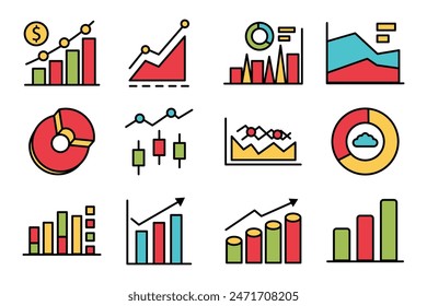 graph flat icon set on background