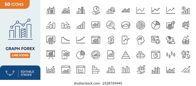 Gráfico Linha Forex ícones editáveis conjunto.	
