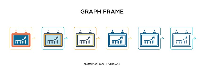 Icono vectorial de marco gráfico en 6 estilos modernos diferentes. Iconos negros, de dos cuadros de gráficos de colores diseñados en el estilo relleno, contorno, línea y trazo. La ilustración vectorial se puede usar para web, móvil, ui