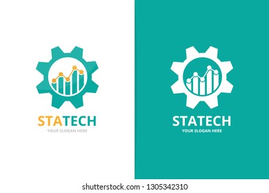 Graph and gear logo combination. Unique chart and industrial logotype design template.