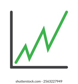 the graph goes up in the form of a line with a green upward line. increasing sales or increasing business profits