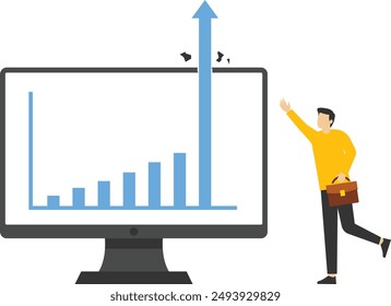 The graph goes high through the screen, Vector illustration in flat style

