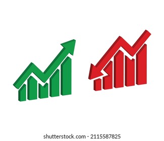 Graph Going Up And Down Sign With Green And Red Arrows Vector. Flat Design Vector Illustration Concept Of Sales Bar Chart Symbol Icon With Arrow Moving Down And Sales Bar Chart With Arrow Moving Up.	